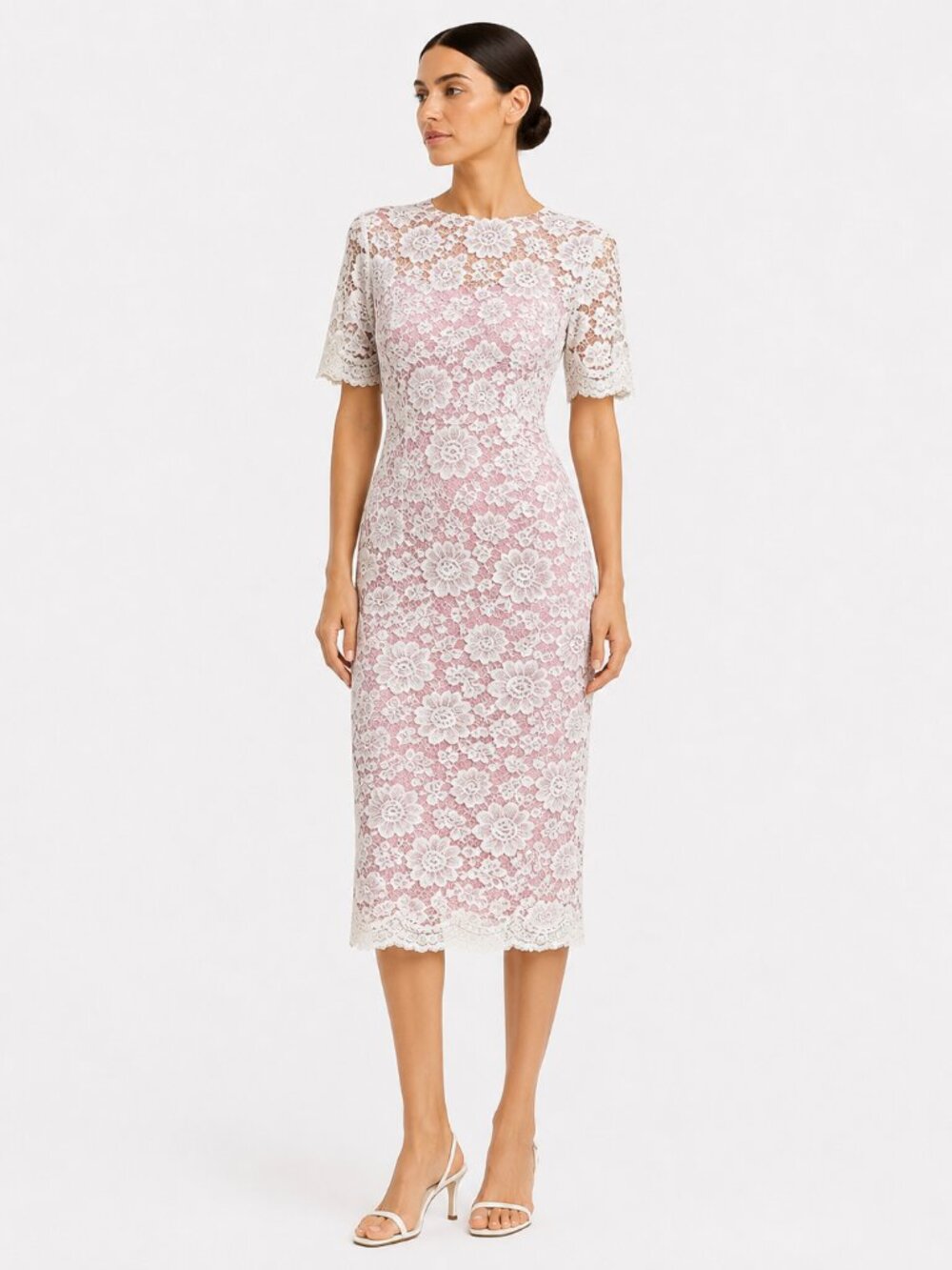 NWT RACHEL PARCELL WHITE LACE SHORT SLEEVE SHEATH MIDI COCKTAIL DRESS - S